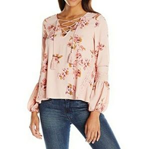 Taylor & Sage flower print lace-up peasant top